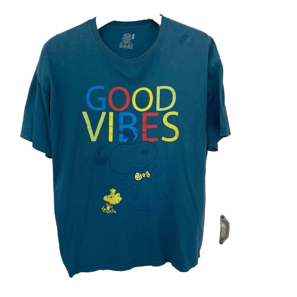 Snoopy Peanuts Good Vibes T-shirt Large Unisex Teal Short Sleeve Size XL